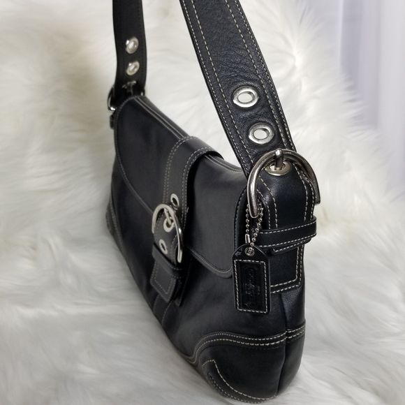 Vintage Coach Leather Grommets Black Silver hardware Small - Picture 3 of 8